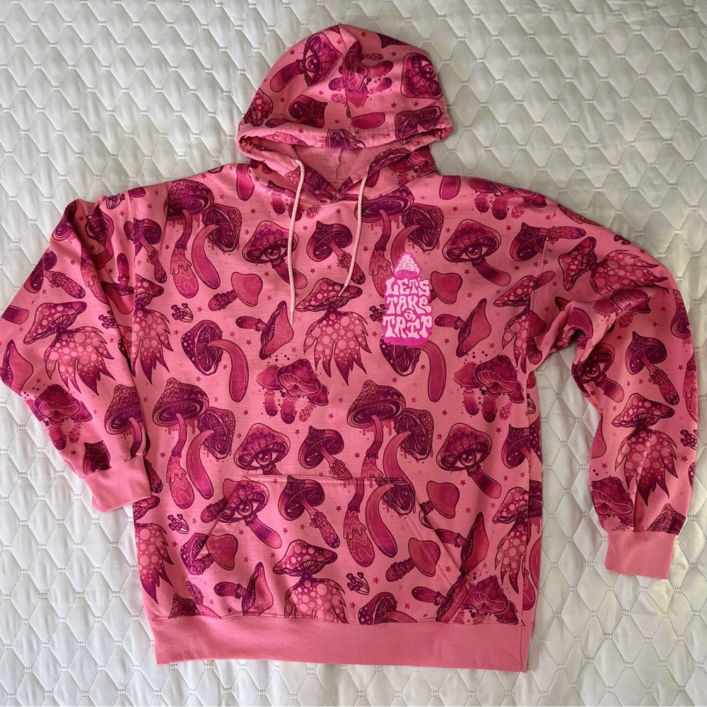 A$$holes Live Forever Mushroom Hoodie Mens XL Pink Let's Take A Trip